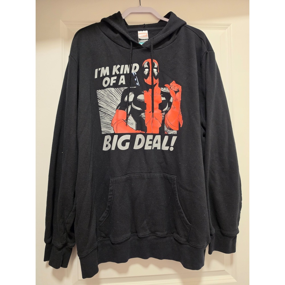 Marvel Deadpool Hoodie Mens 2XL Black Graphic Pullover Sweatshirt Big Deal